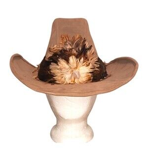 VTG United Hatters Cap & Millinery Brown Felt Cowboy Hat Mens Large Feather Band